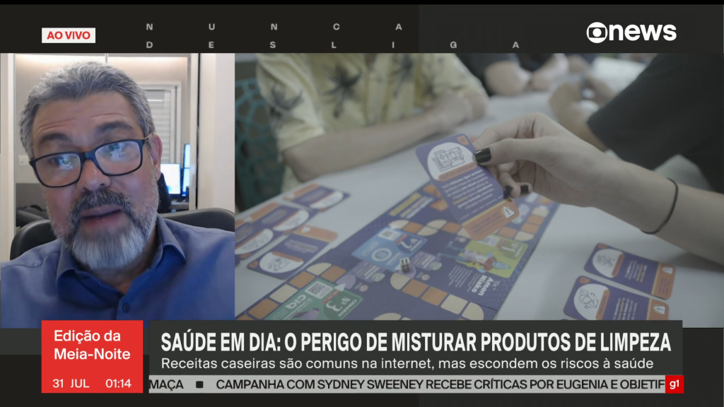 Na GloboNews, conselheiro do CFQ explica sobre o perigo de misturar produtos de limpeza