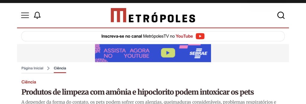 Ao Metrópoles, CFQ fala sobre os perigos dos produtos químicos para os PETS